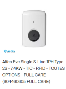 Alfen Eve Single S-Line 1PH Type 2S - 7,4kW -TIC -RFID- Toutes options-full care